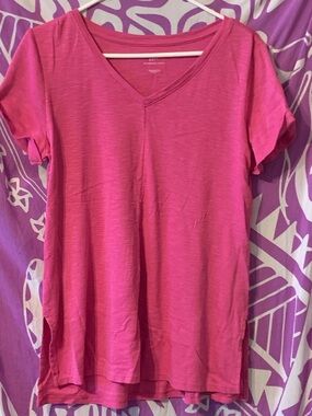 J. Jill Hot Pink V-Neck Short Sleeve Tee